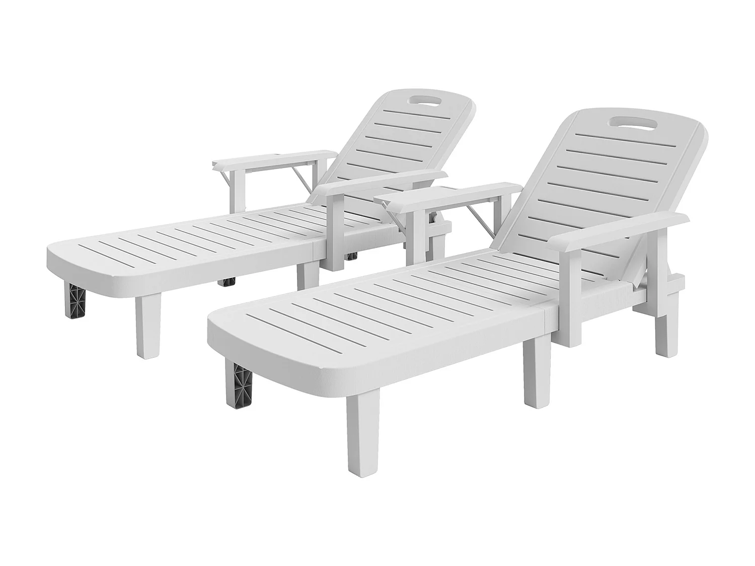 Set 2 sdraio da giardino regolabili con tavolino e braccioli bianco