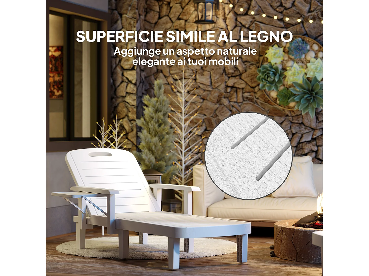 Set 2 sdraio da giardino regolabili con tavolino e braccioli bianco