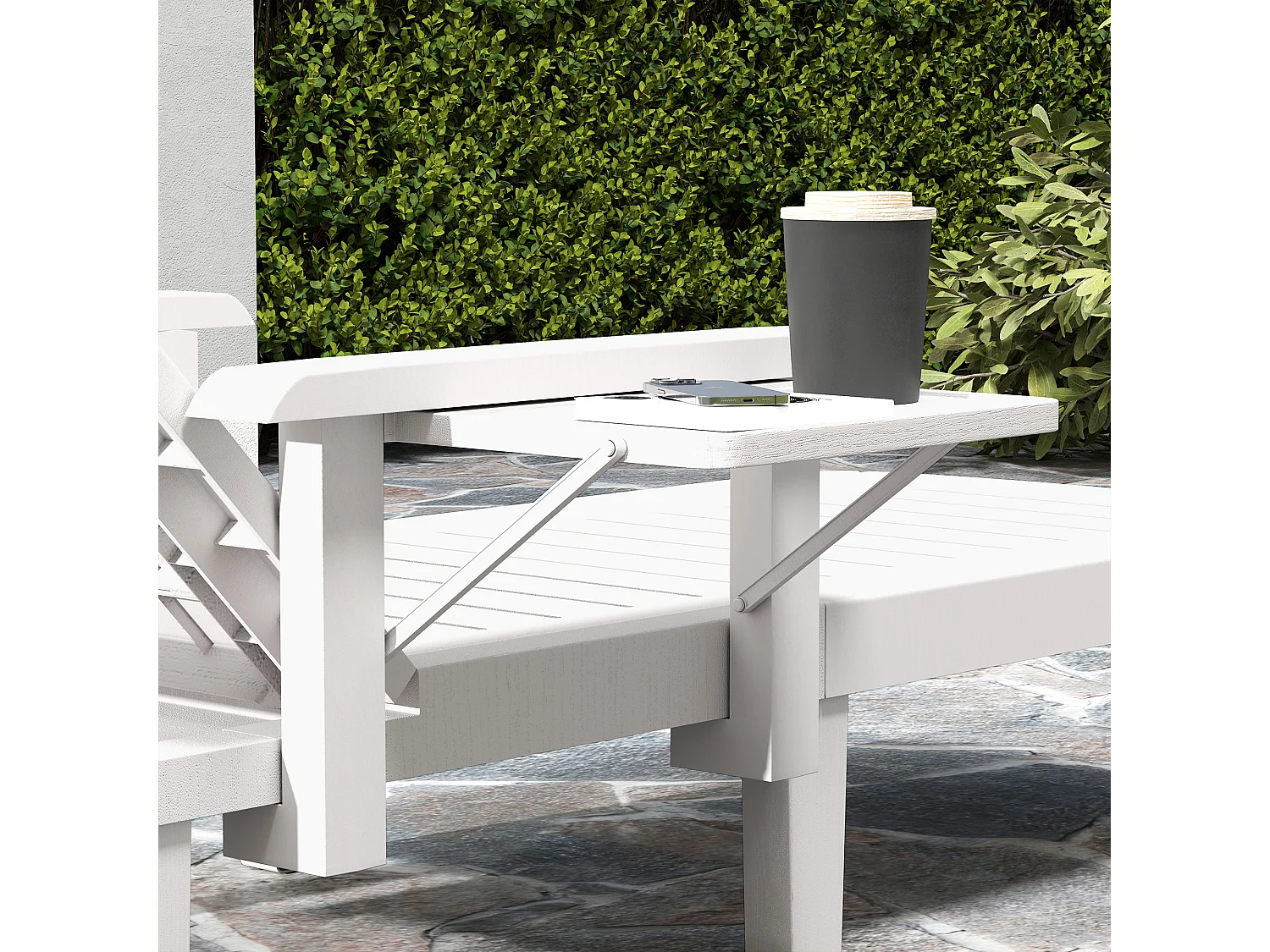 Set 2 sdraio da giardino regolabili con tavolino e braccioli bianco