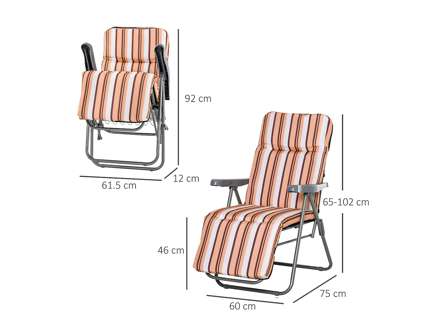 Poltrona sdraio 2 pezzi da esterni reclinabile in 5 posizioni