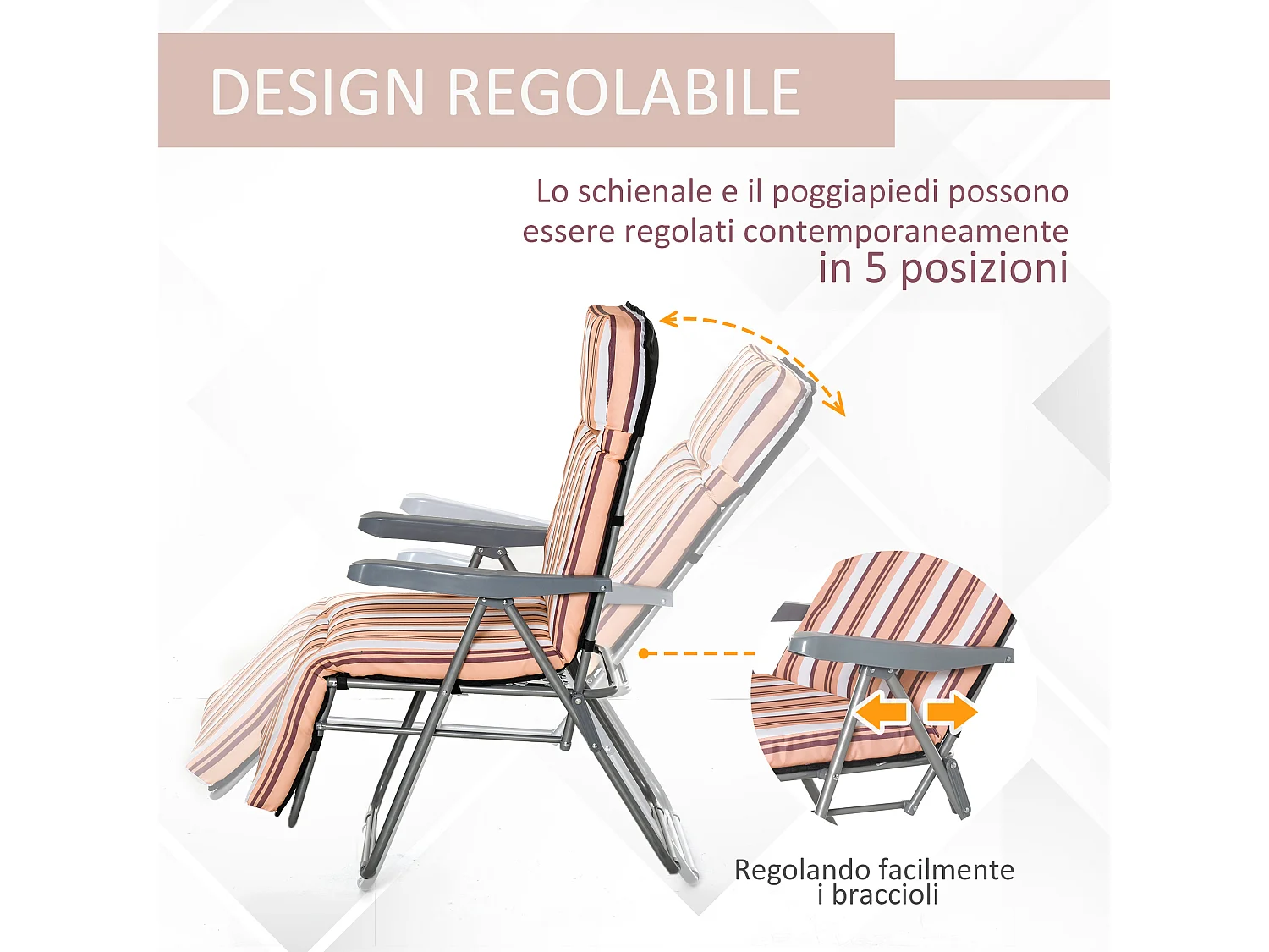Poltrona sdraio 2 pezzi da esterni reclinabile in 5 posizioni