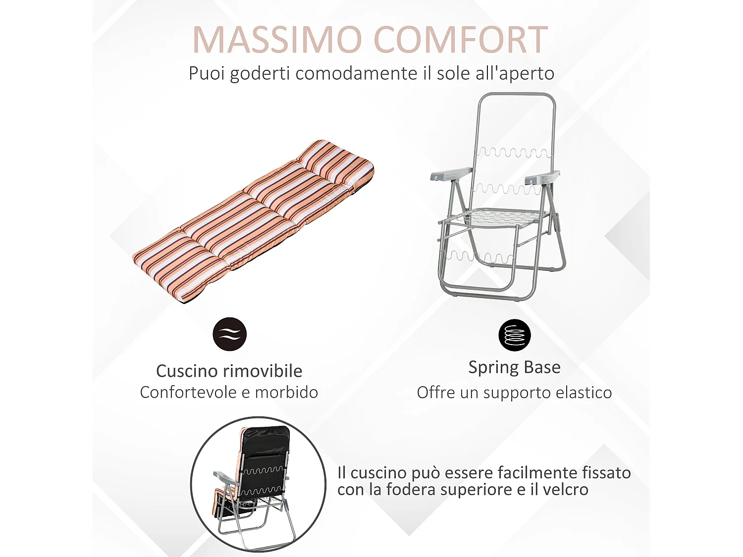 Poltrona sdraio 2 pezzi da esterni reclinabile in 5 posizioni