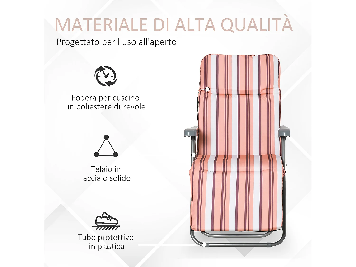 Poltrona sdraio 2 pezzi da esterni reclinabile in 5 posizioni