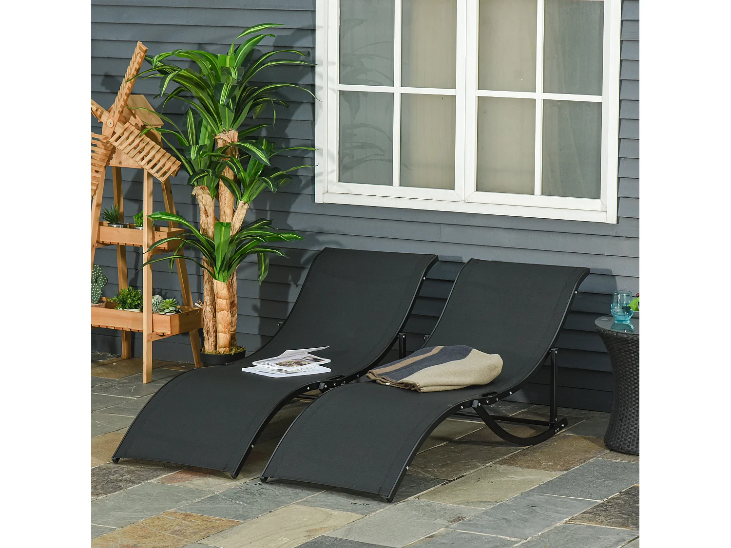 Set 2 sdraio da giardino pieghevoli in alluminio e textilene