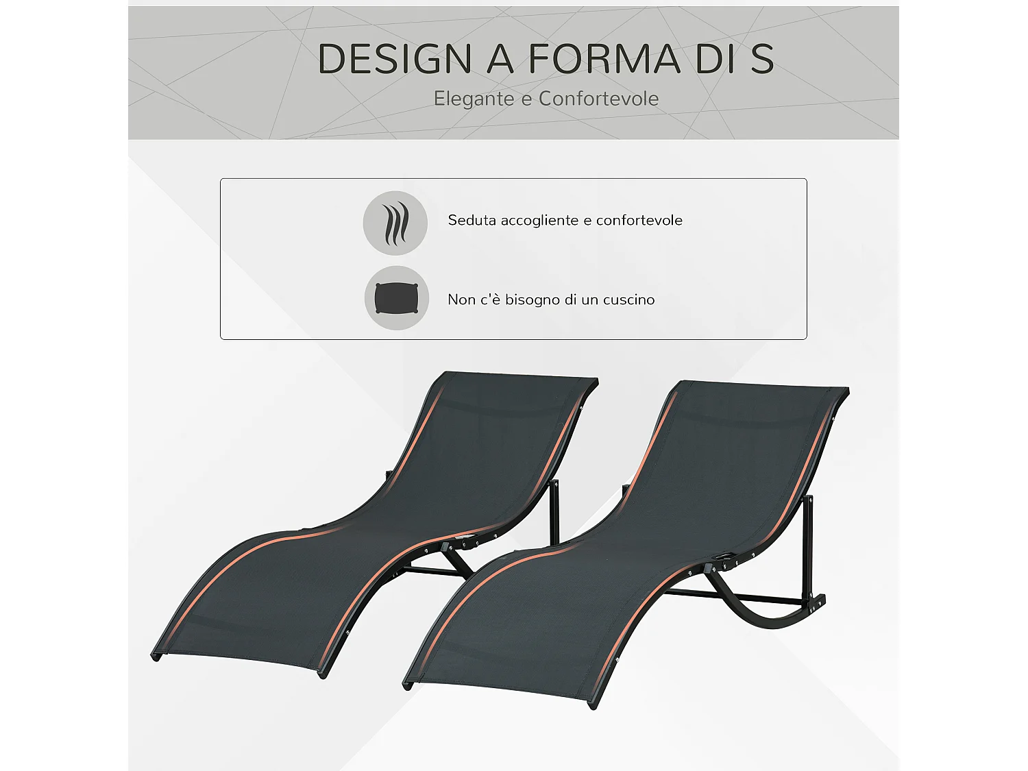 Set 2 sdraio da giardino pieghevoli in alluminio e textilene