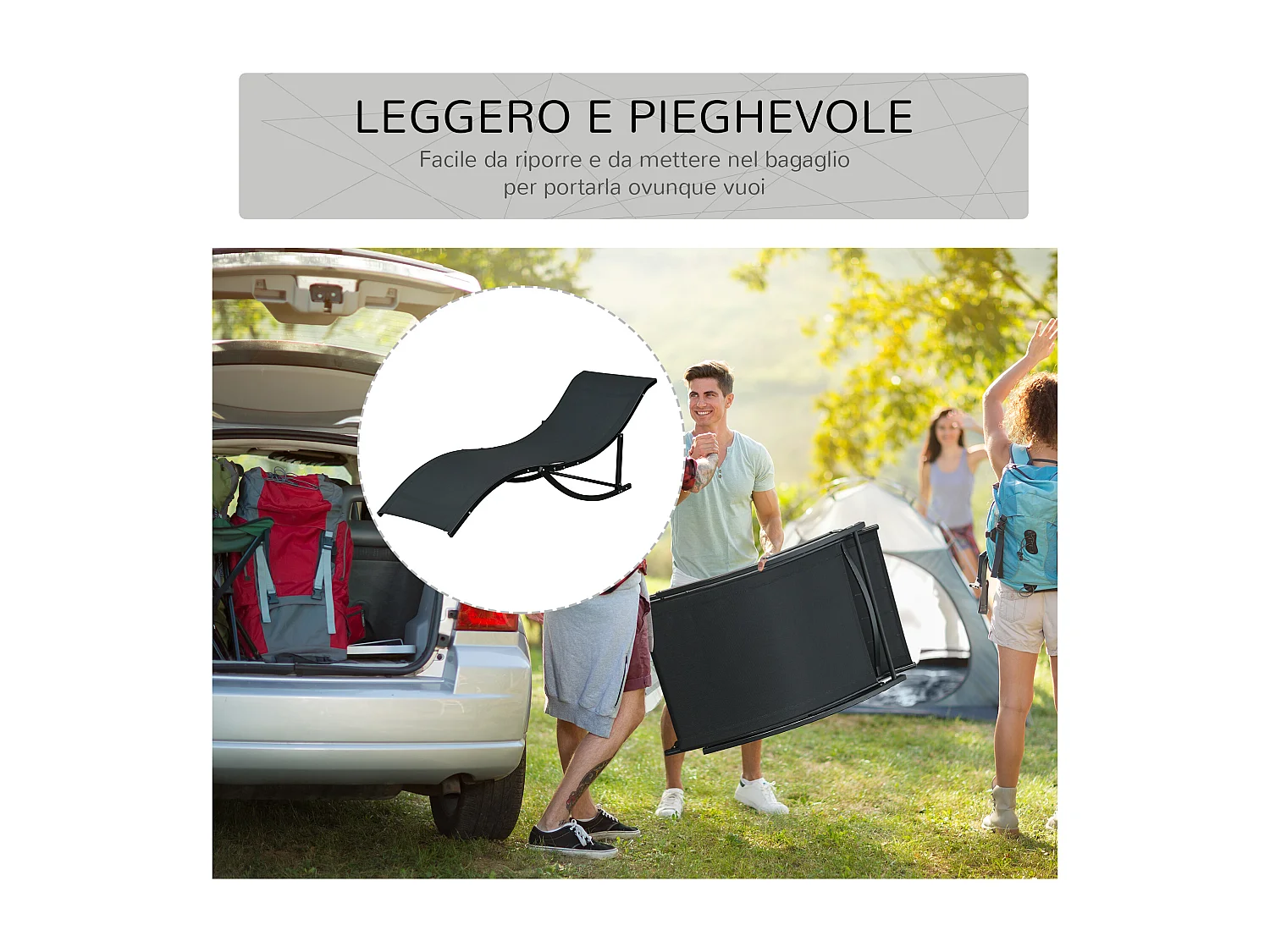 Set 2 sdraio da giardino pieghevoli in alluminio e textilene