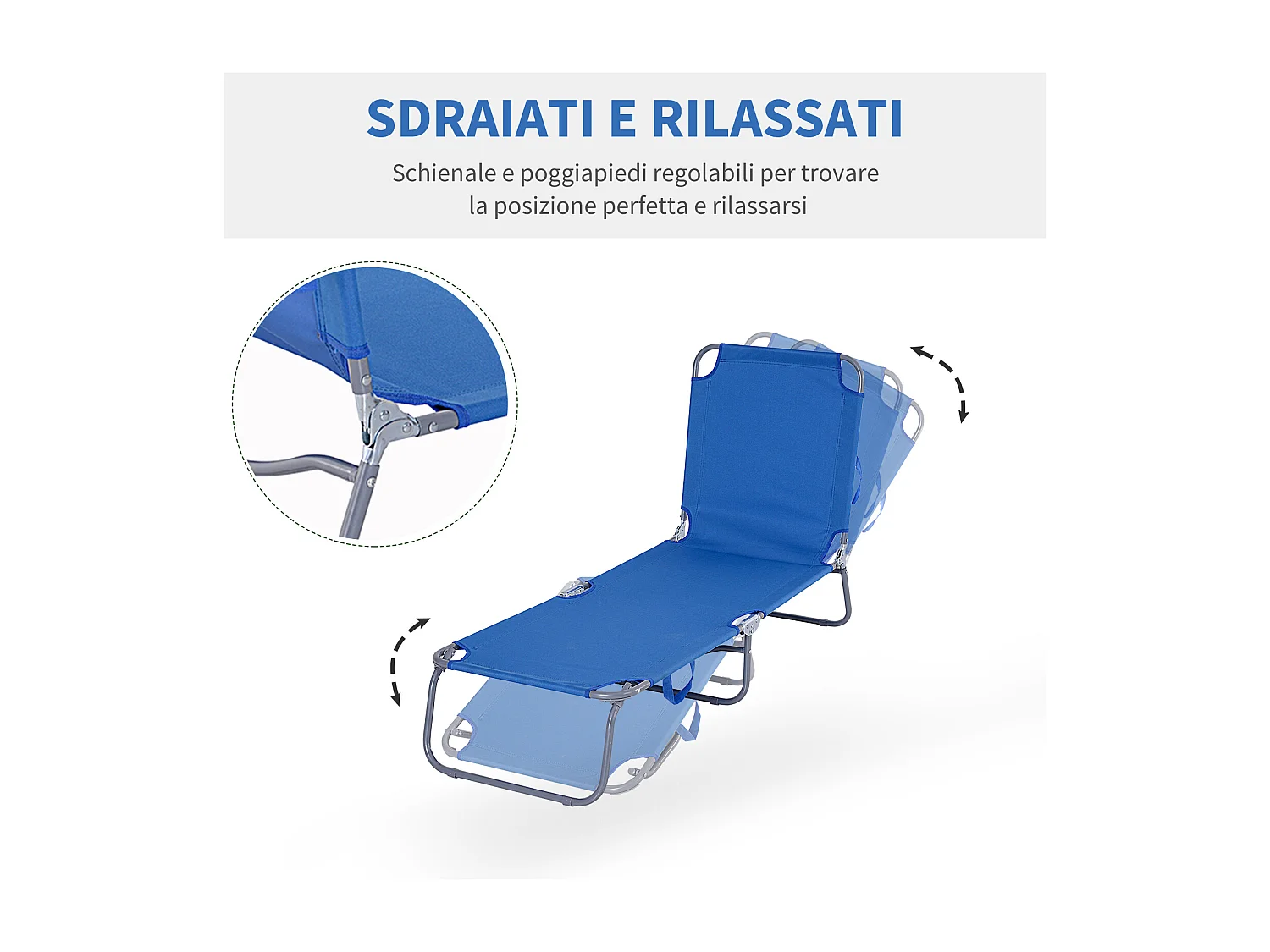 Sdraio Pieghevole con Schienale Regolabile in Tessuto Oxford per Giardino Spiaggia Piscina