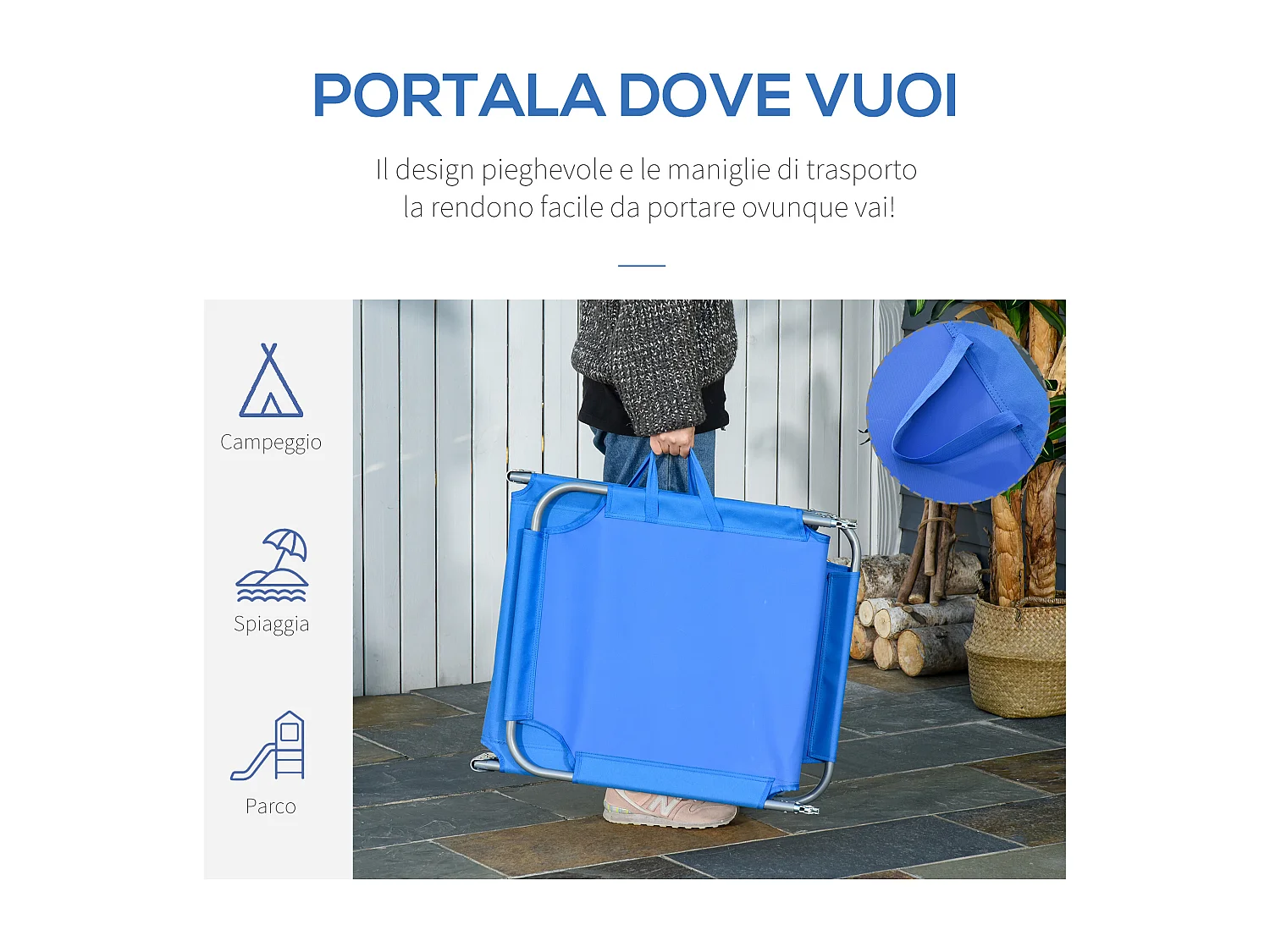 Sdraio Pieghevole con Schienale Regolabile in Tessuto Oxford per Giardino Spiaggia Piscina