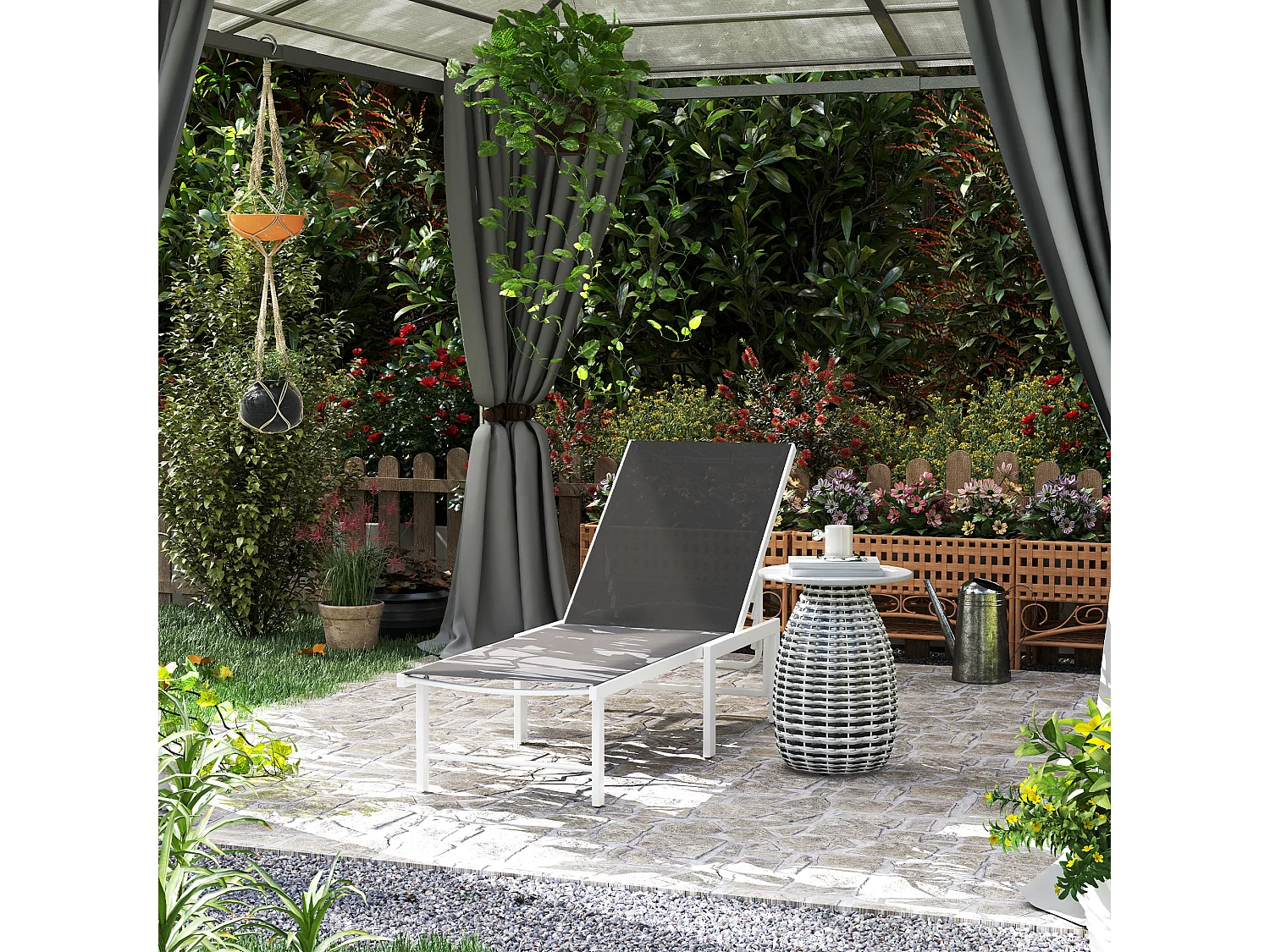 Lettino sdraio con schienale regolabile su 5 livelli bianco e grigio