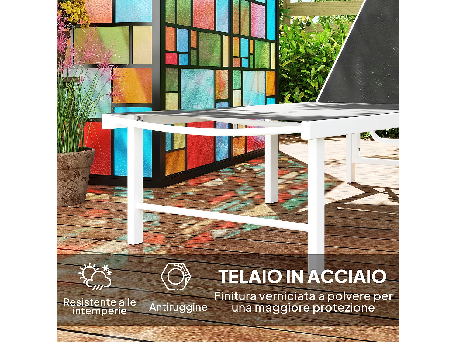 Lettino sdraio con schienale regolabile su 5 livelli bianco e grigio