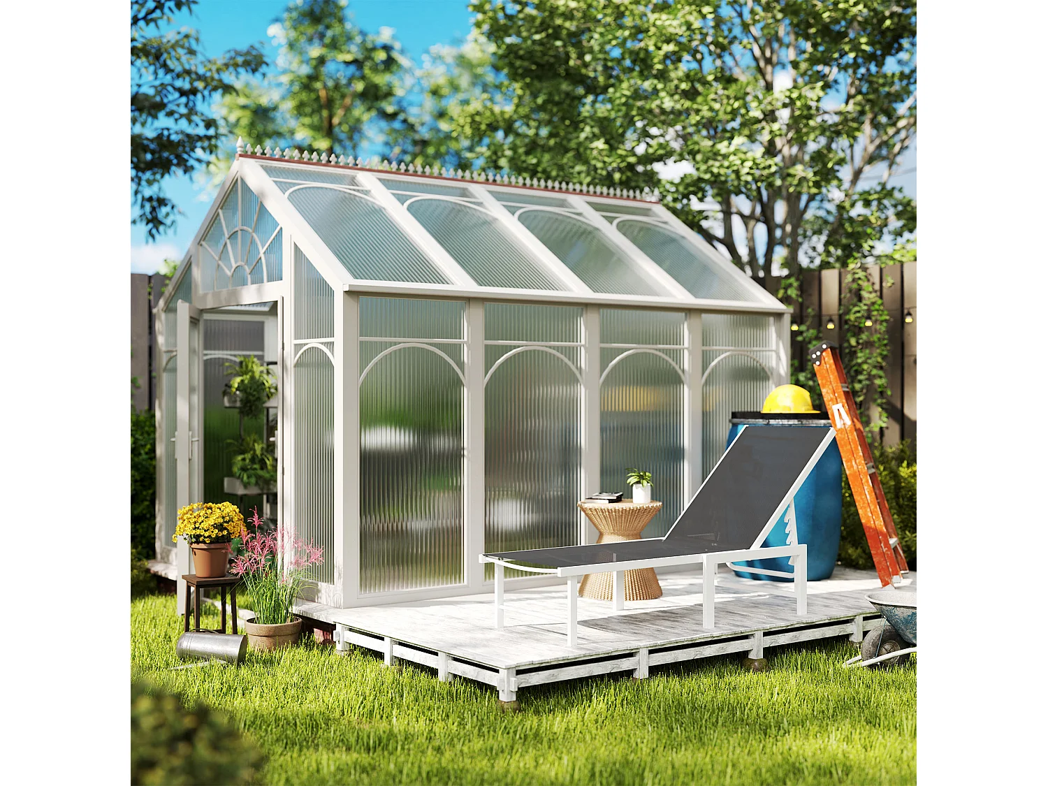 Lettino sdraio con schienale regolabile su 5 livelli bianco e grigio