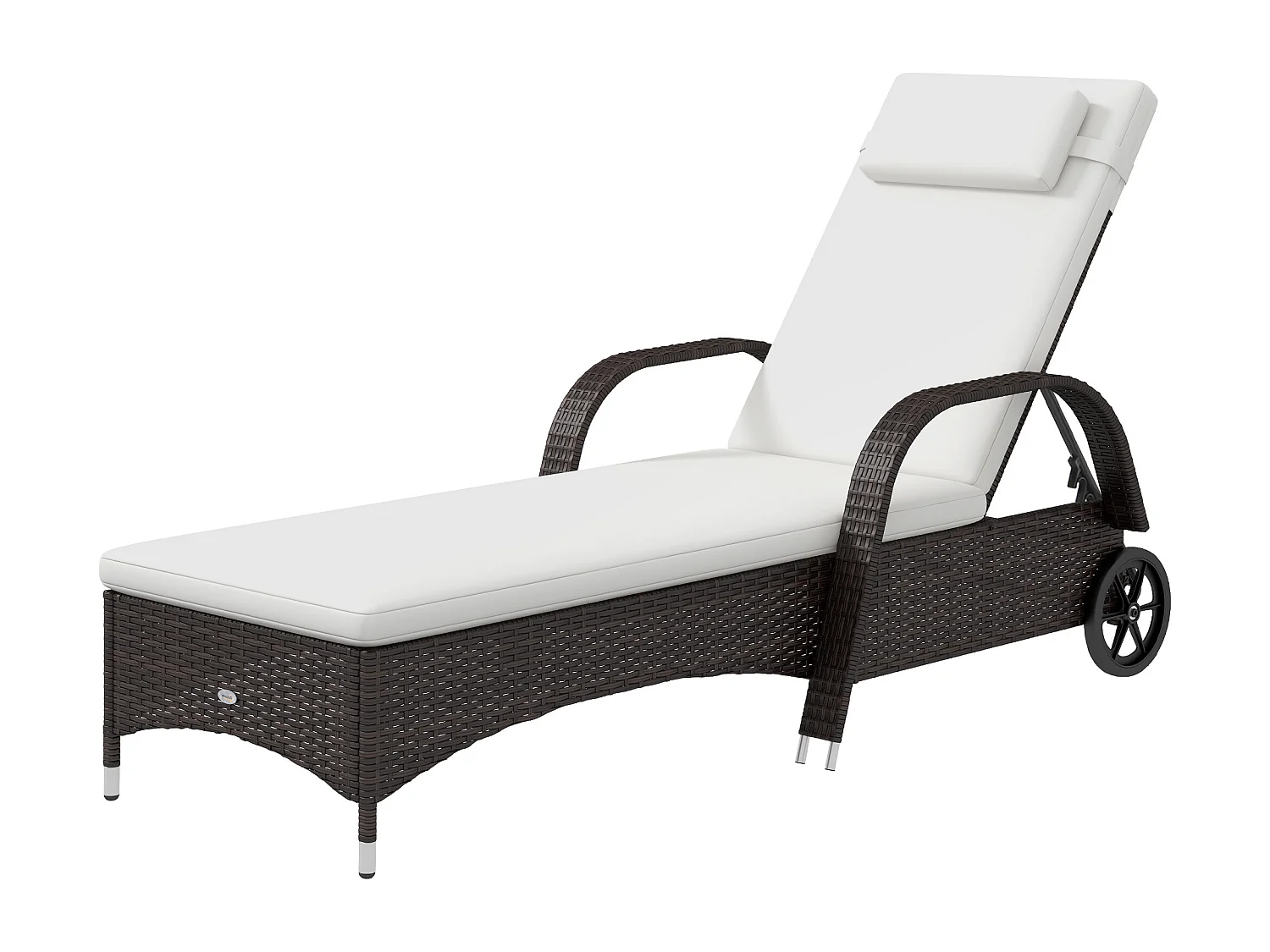 Lettino Prendisole con Ruote e Altezza Regolabile in Rattan per Giardino Spiaggia