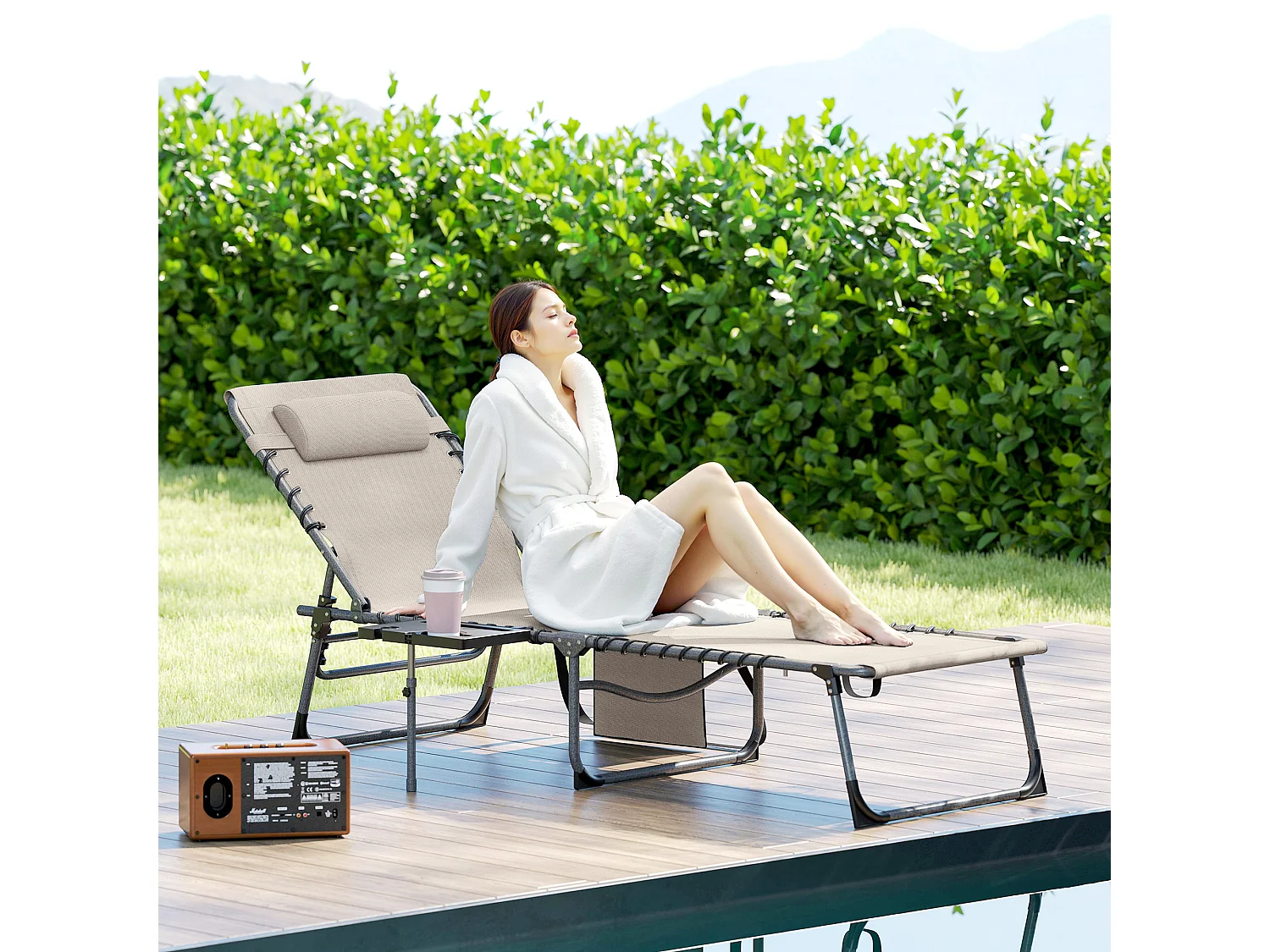 Sdraio da giardino pieghevole e reclinabile a 5 livelli crema