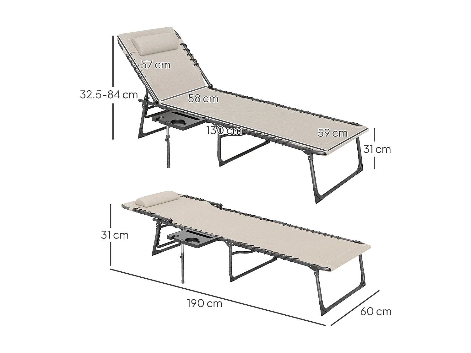 Sdraio da giardino pieghevole e reclinabile a 5 livelli crema