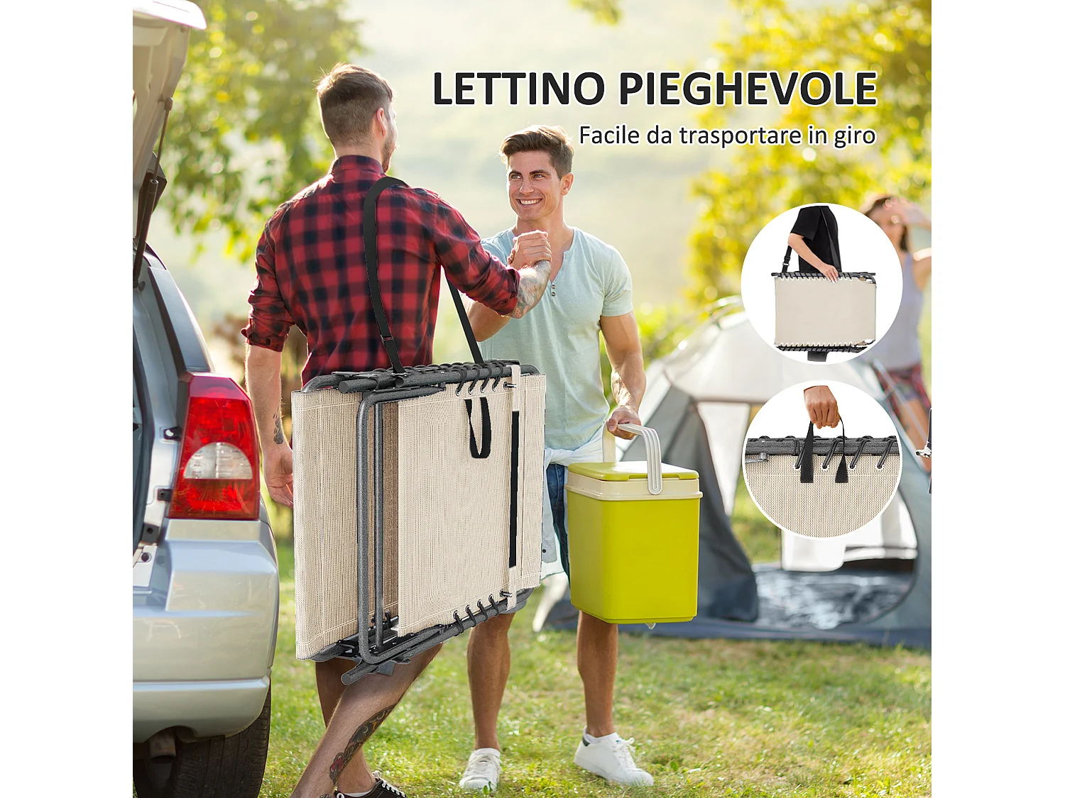 Sdraio da giardino pieghevole e reclinabile a 5 livelli crema