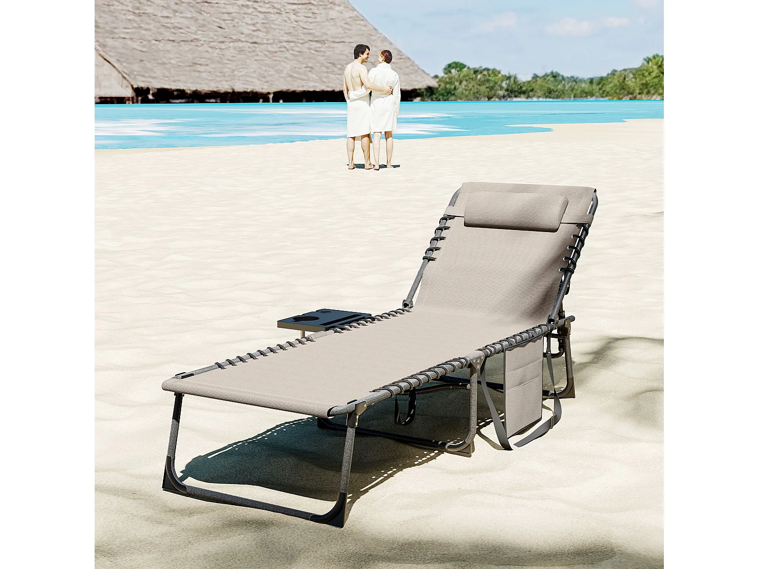 Sdraio da giardino pieghevole e reclinabile a 5 livelli crema