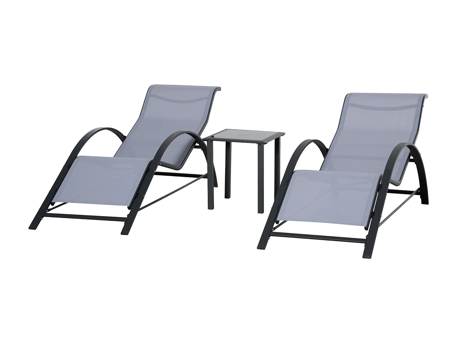 Set 2 sdraio da giardino e tavolino con piano in vetro grigio chiaro
