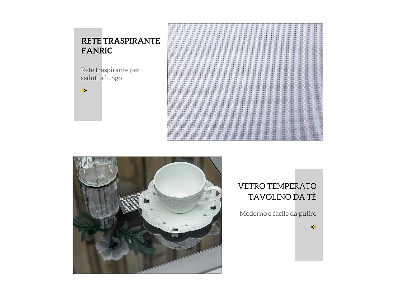 Set 2 sdraio da giardino e tavolino con piano in vetro grigio chiaro