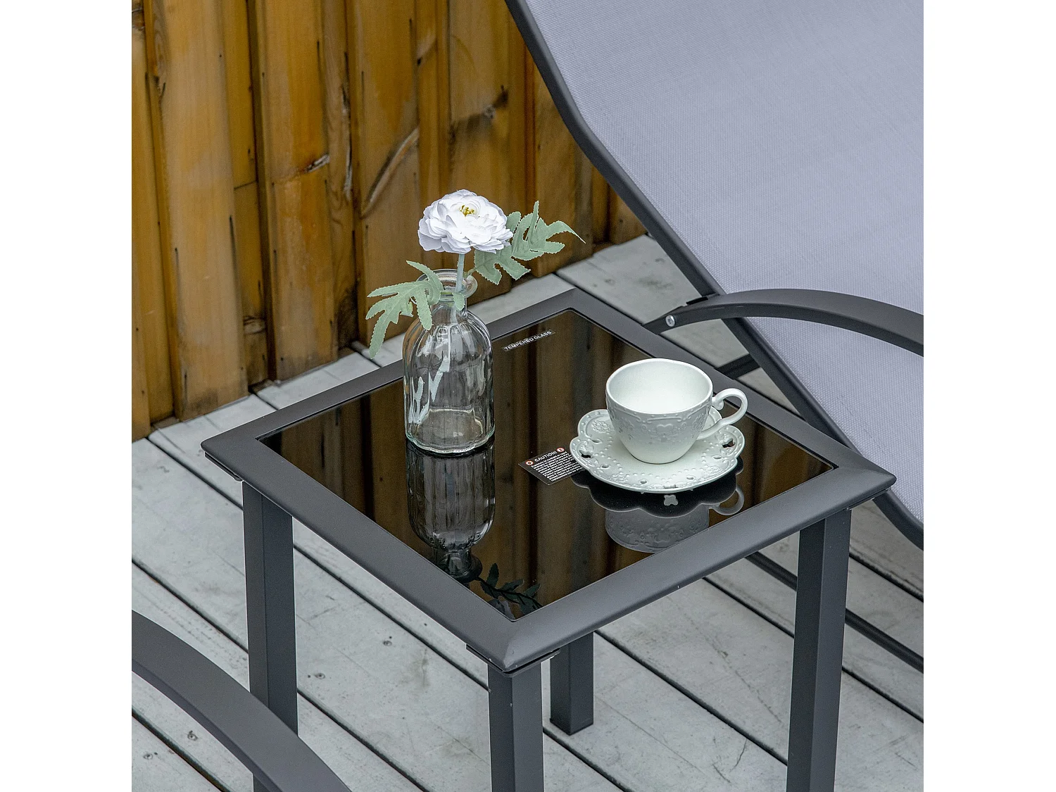Set 2 sdraio da giardino e tavolino con piano in vetro grigio chiaro
