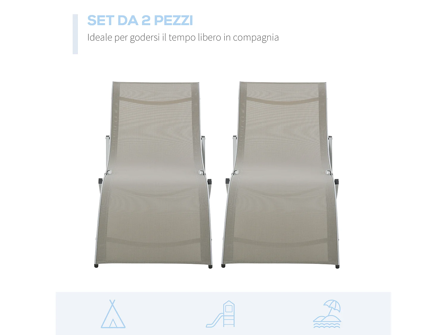 Set 2 sdraio da giardino pieghevoli in alluminio e textilene