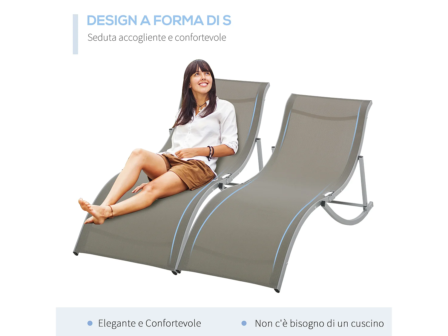 Set 2 sdraio da giardino pieghevoli in alluminio e textilene