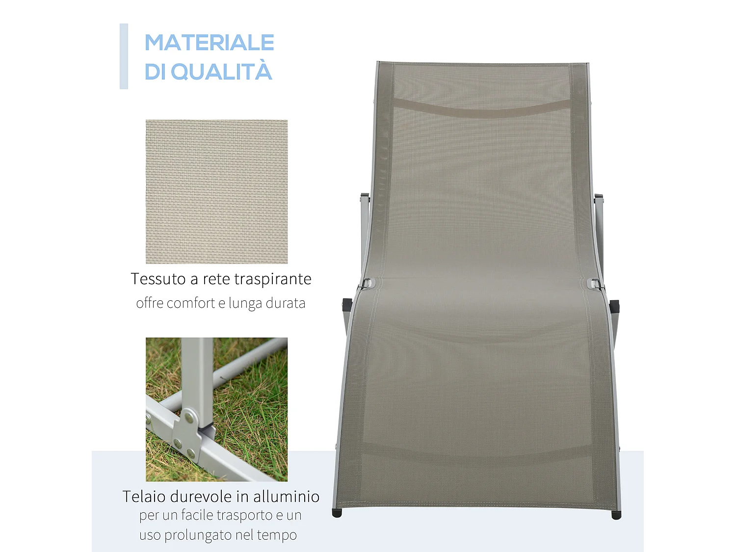 Set 2 sdraio da giardino pieghevoli in alluminio e textilene