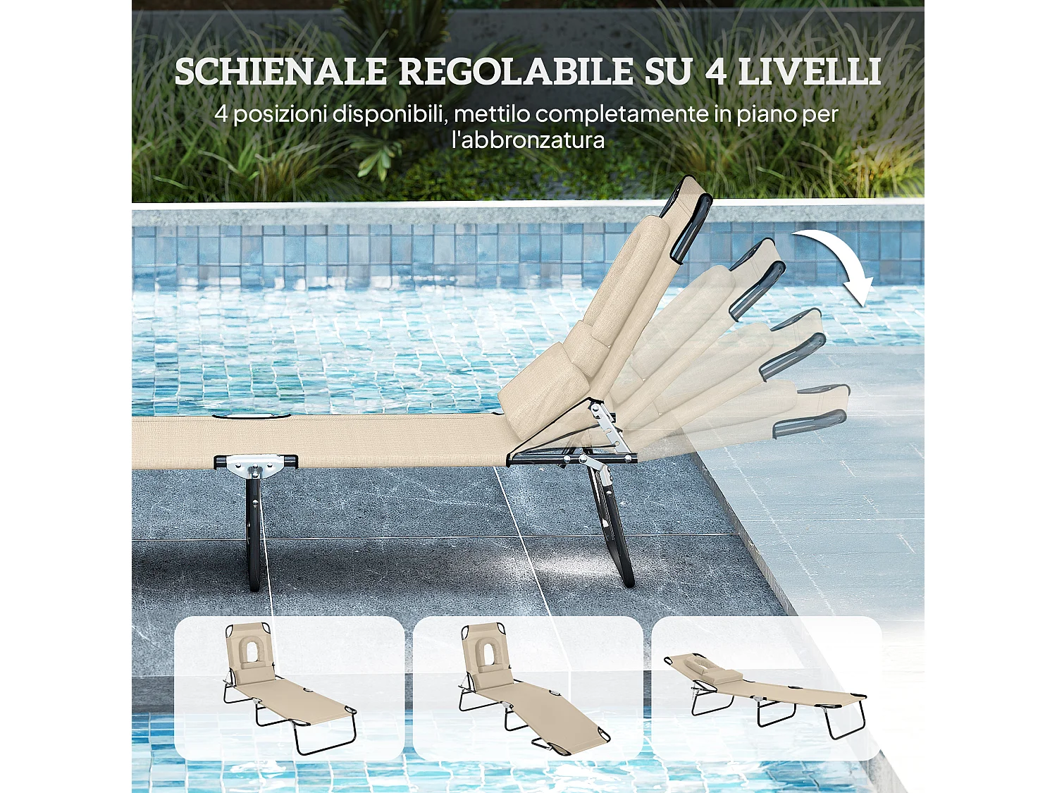 Sdraio pieghevole reclinabile con foro per viso imbottito beige