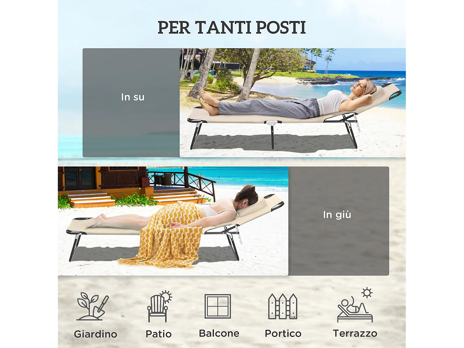 Sdraio pieghevole reclinabile con foro per viso imbottito beige