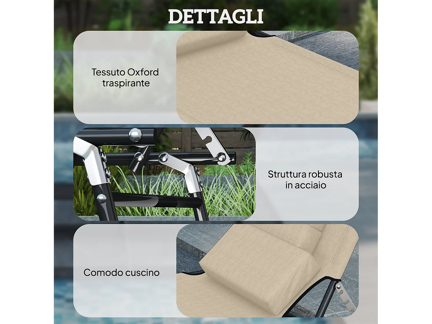 Sdraio pieghevole reclinabile con foro per viso imbottito beige