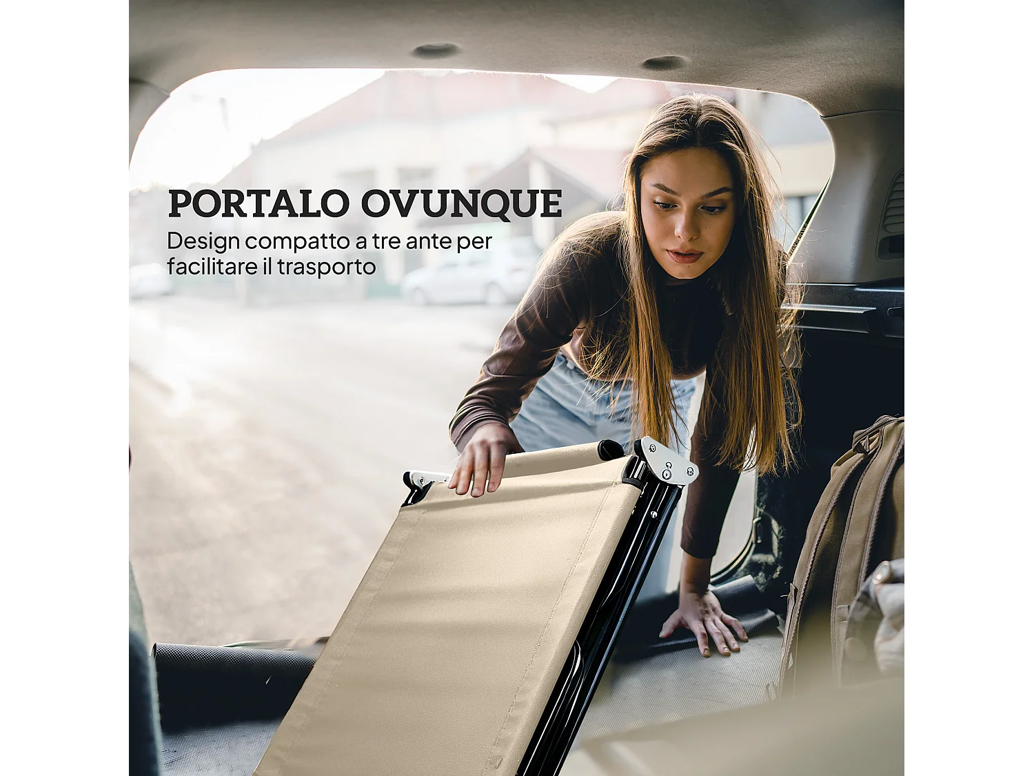 Sdraio pieghevole reclinabile con foro per viso imbottito beige