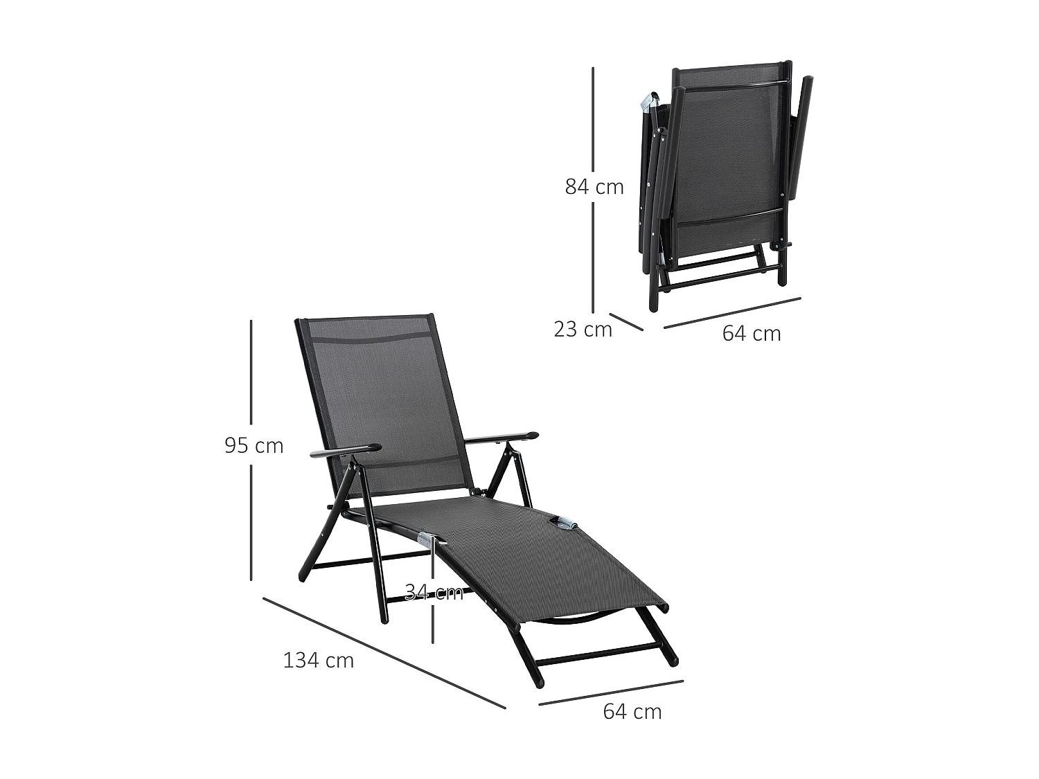 Set 2 sdraio da giardino pieghevoli e schienale regolabile