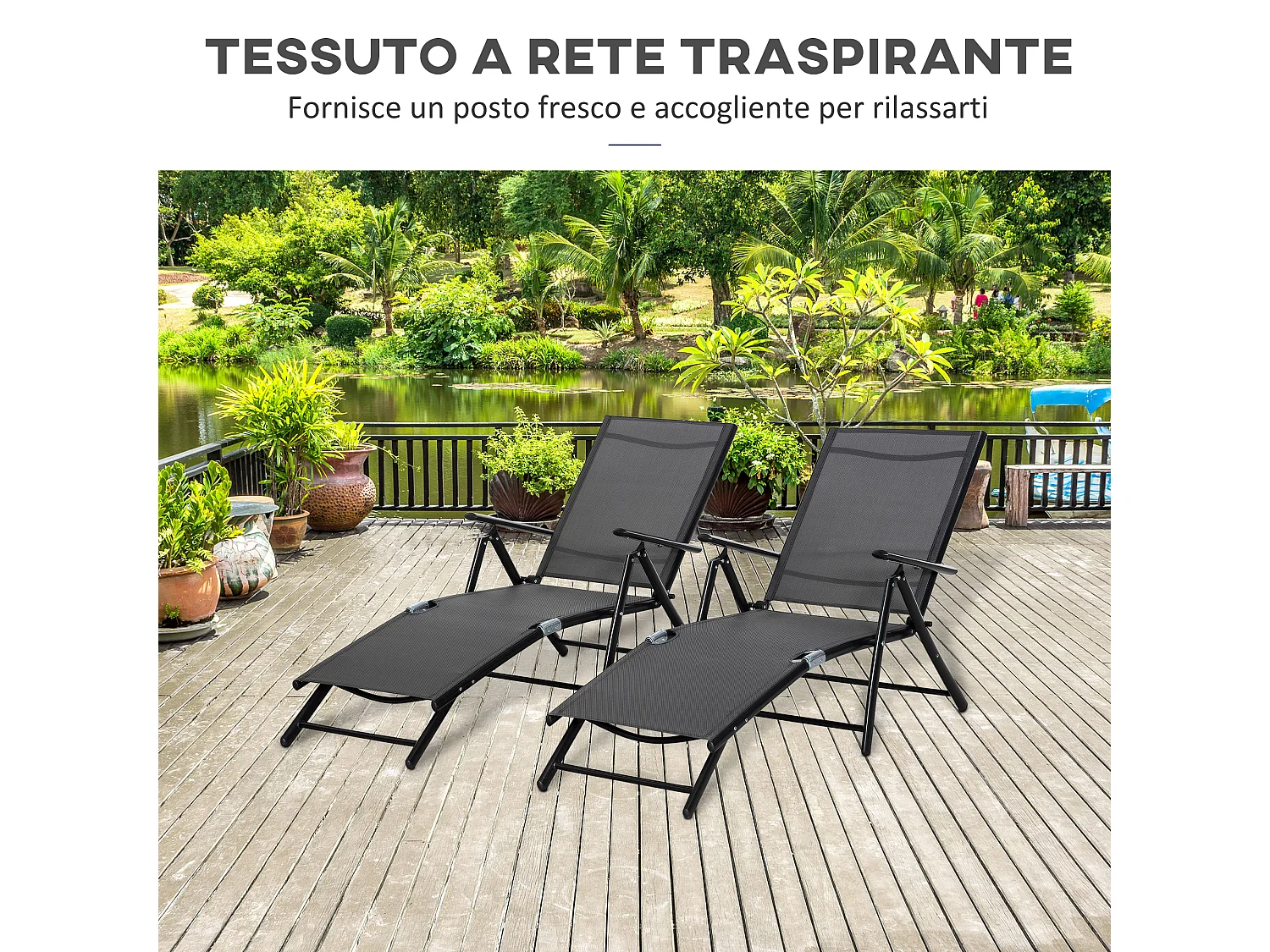 Set 2 sdraio da giardino pieghevoli e schienale regolabile