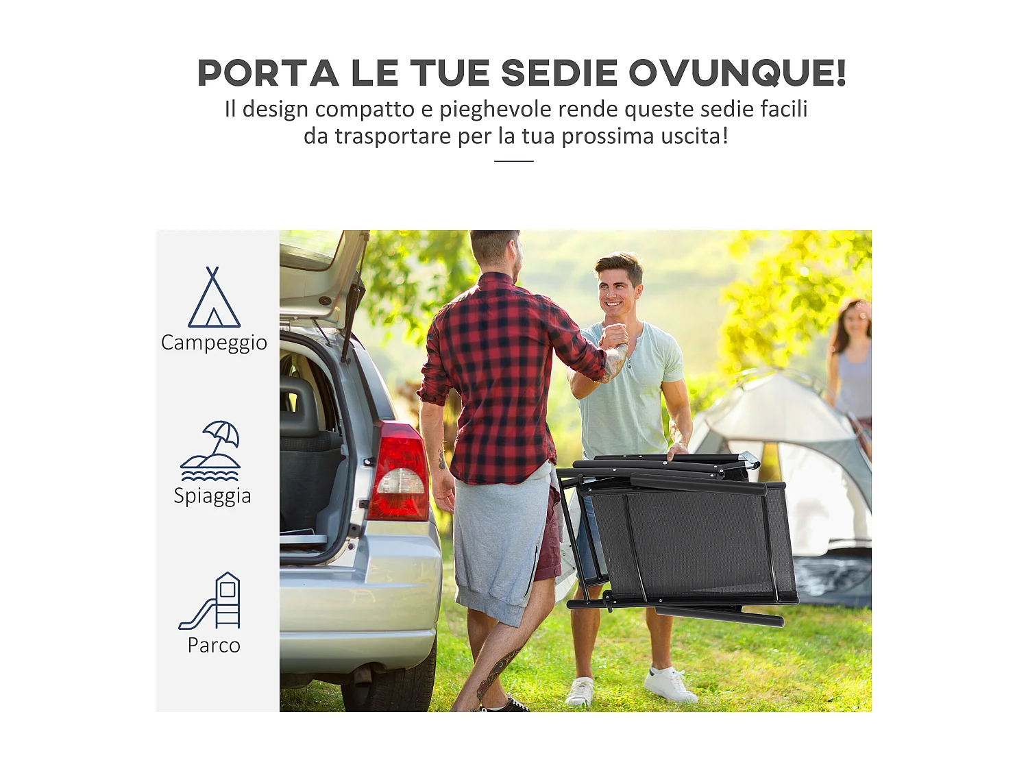 Set 2 sdraio da giardino pieghevoli e schienale regolabile