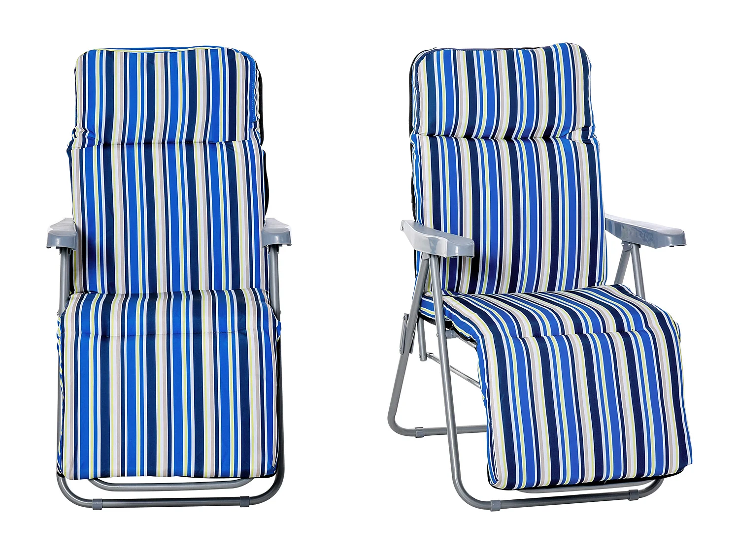 Set 2 sedie sdraio pieghevoli e regolabili a 5 livelli blu e crema