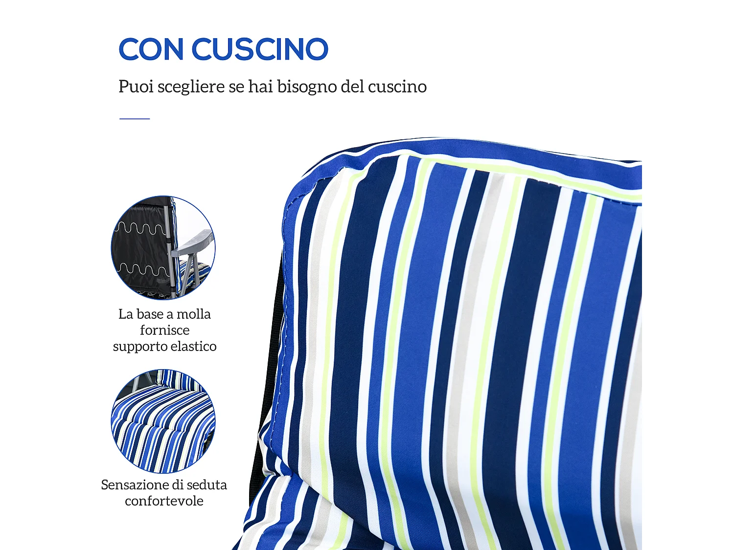 Set 2 sedie sdraio pieghevoli e regolabili a 5 livelli blu e crema