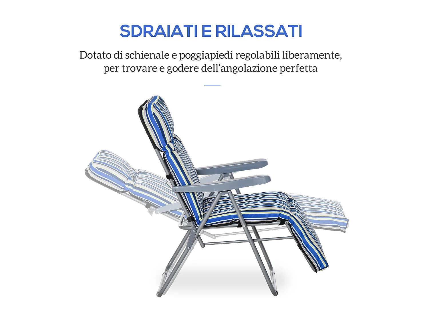 Set 2 sedie sdraio pieghevoli e regolabili a 5 livelli blu e crema