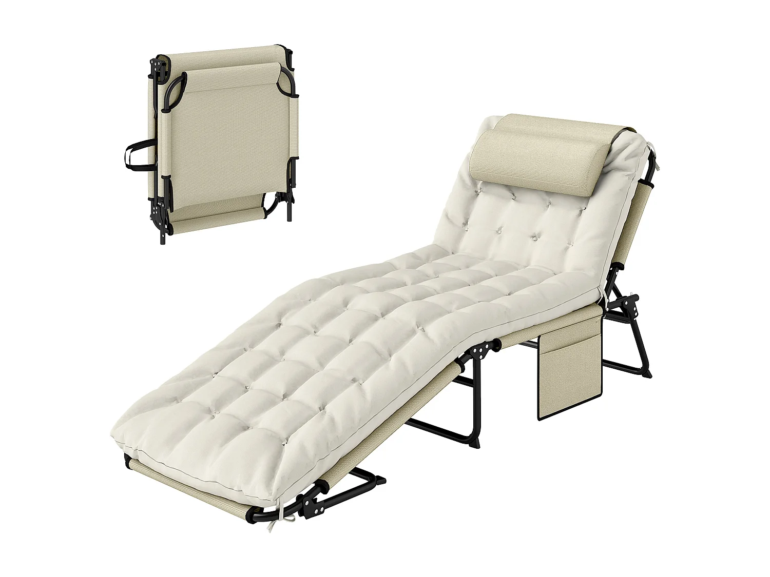 Lettino da giardino pieghevole e reclinabile con tasca laterale beige