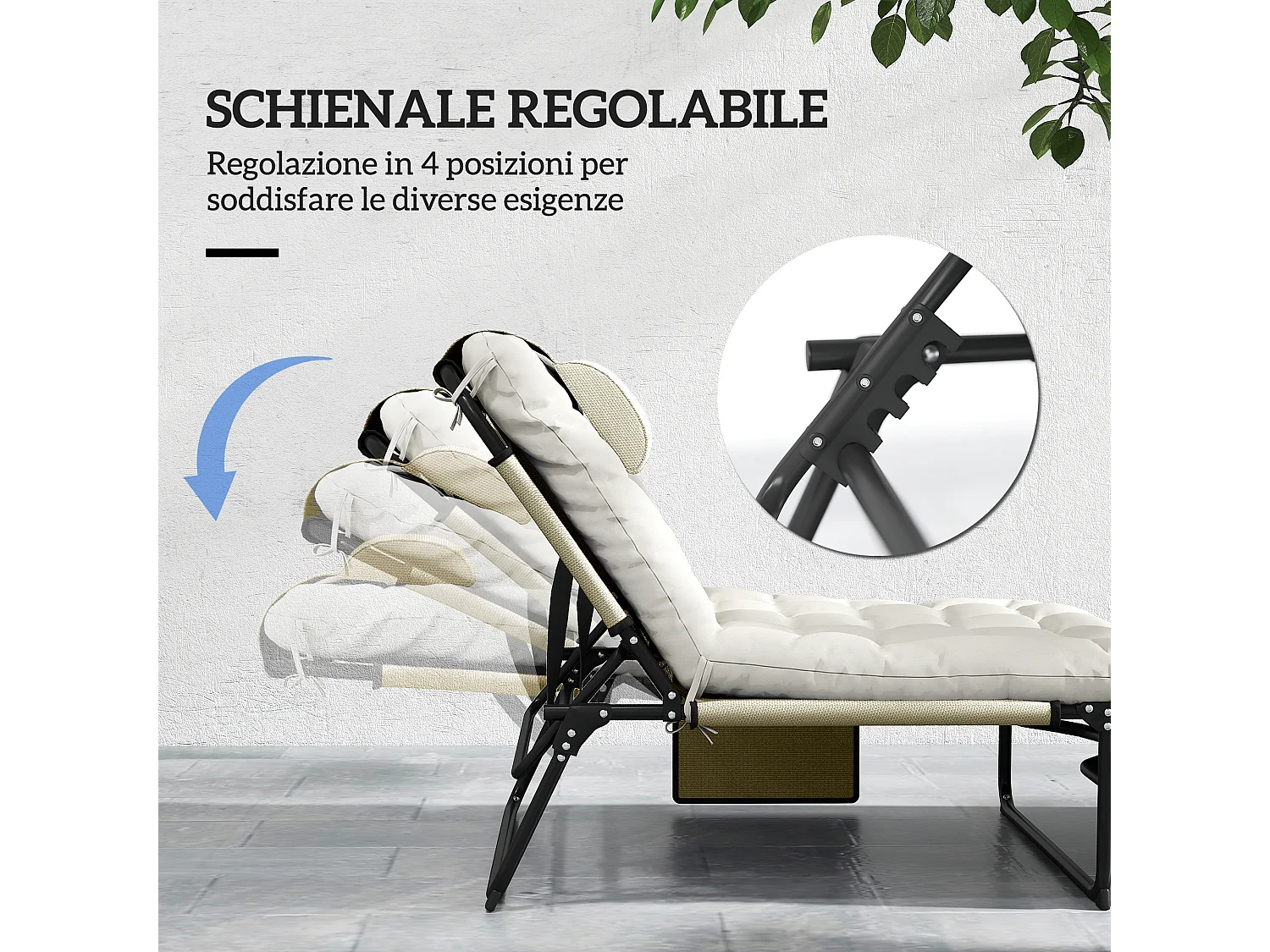 Lettino da giardino pieghevole e reclinabile con tasca laterale beige