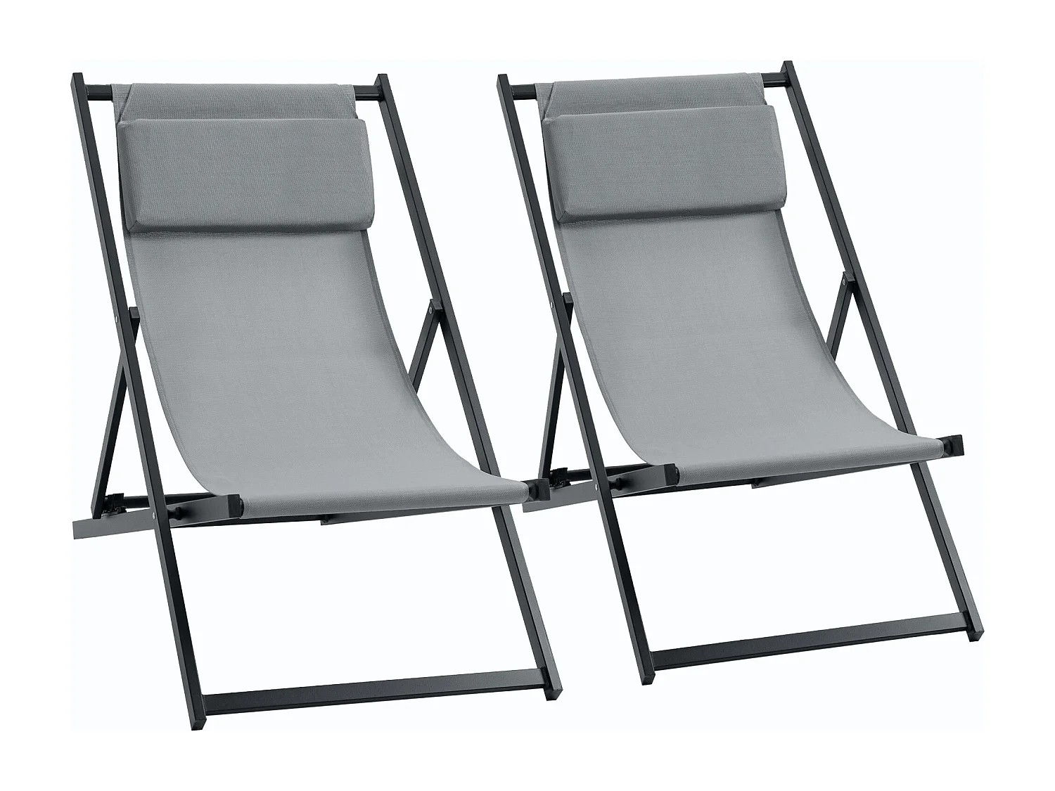 Set 2 sedie sdraio pieghevoli e reclinabili in alluminio grigio