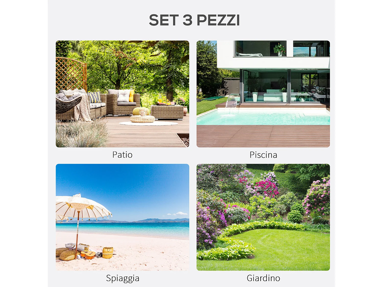 Set 2 sdraio da giardino e 1 tavolino con ripiano nero