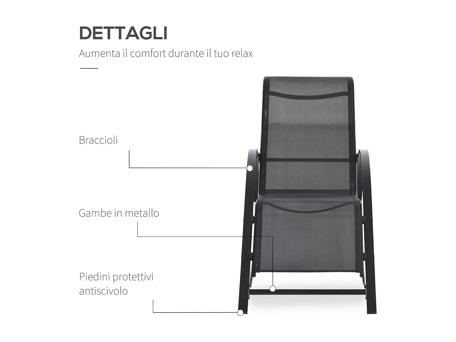 Set 2 sdraio da giardino e 1 tavolino con ripiano nero