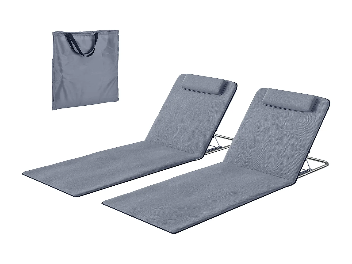 Set 2 Lettini Pieghevoli da Spiaggia con Schienale Regolabile e Borsa da Viaggio