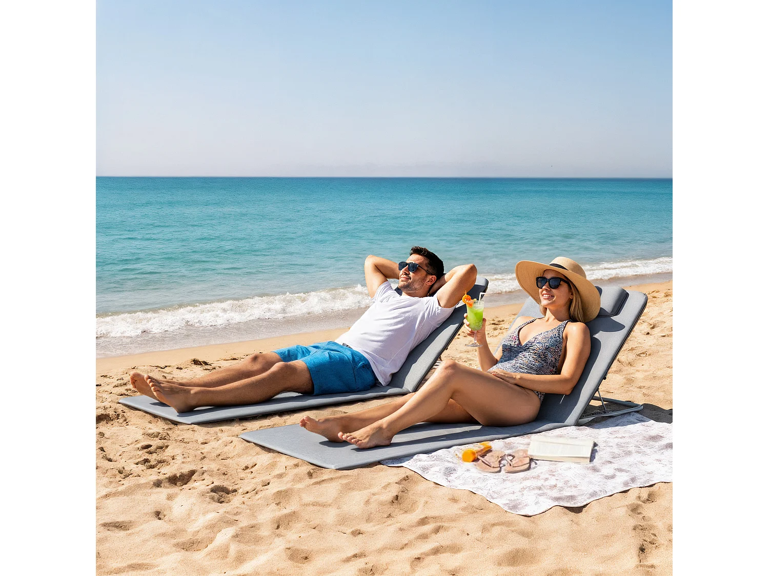 Set 2 Lettini Pieghevoli da Spiaggia con Schienale Regolabile e Borsa da Viaggio