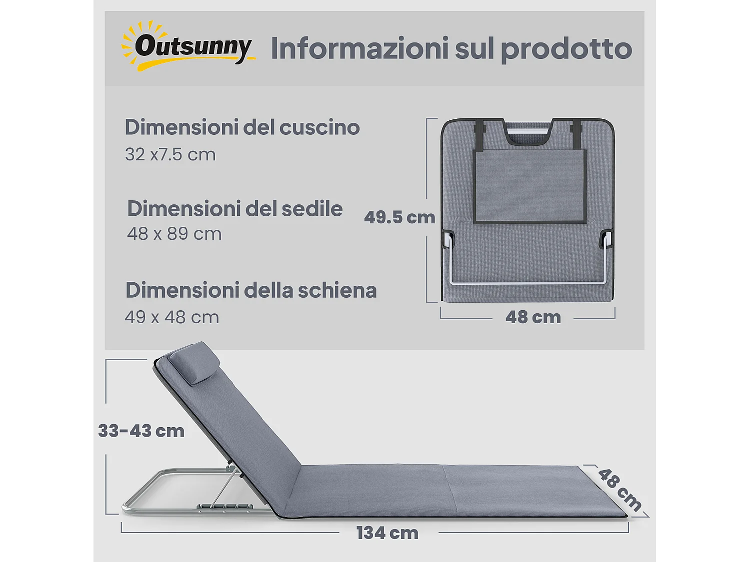 Set 2 Lettini Pieghevoli da Spiaggia con Schienale Regolabile e Borsa da Viaggio