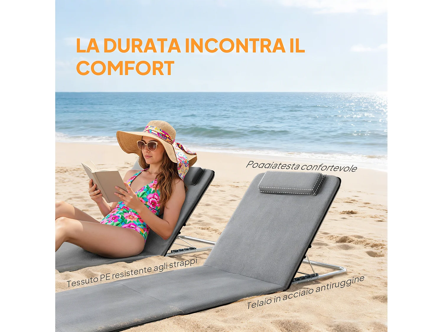 Set 2 Lettini Pieghevoli da Spiaggia con Schienale Regolabile e Borsa da Viaggio