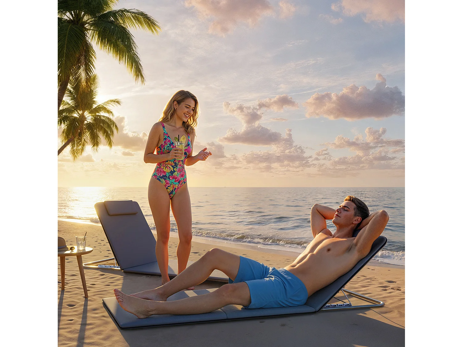 Set 2 Lettini Pieghevoli da Spiaggia con Schienale Regolabile e Borsa da Viaggio