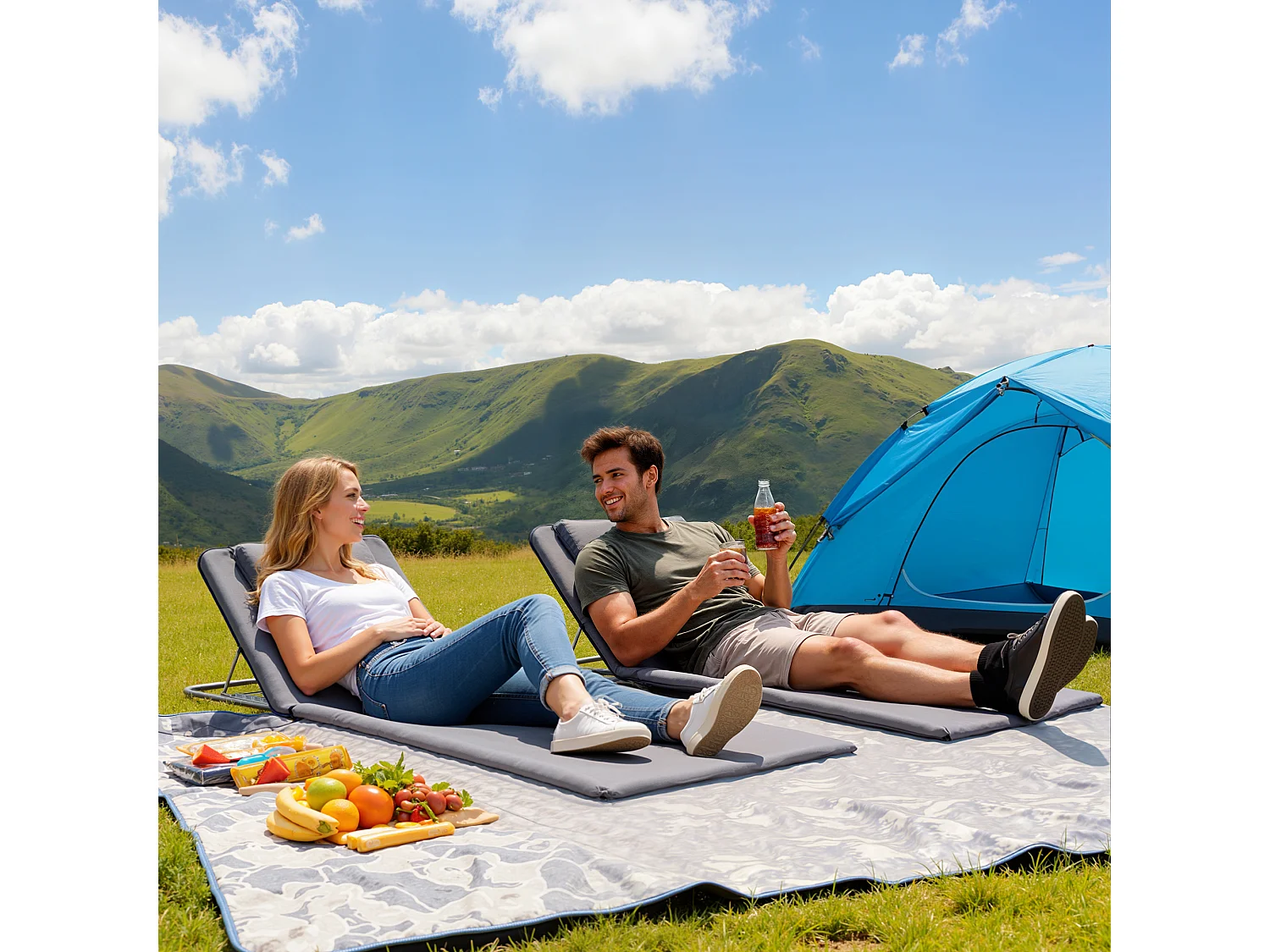 Set 2 Lettini Pieghevoli da Spiaggia con Schienale Regolabile e Borsa da Viaggio