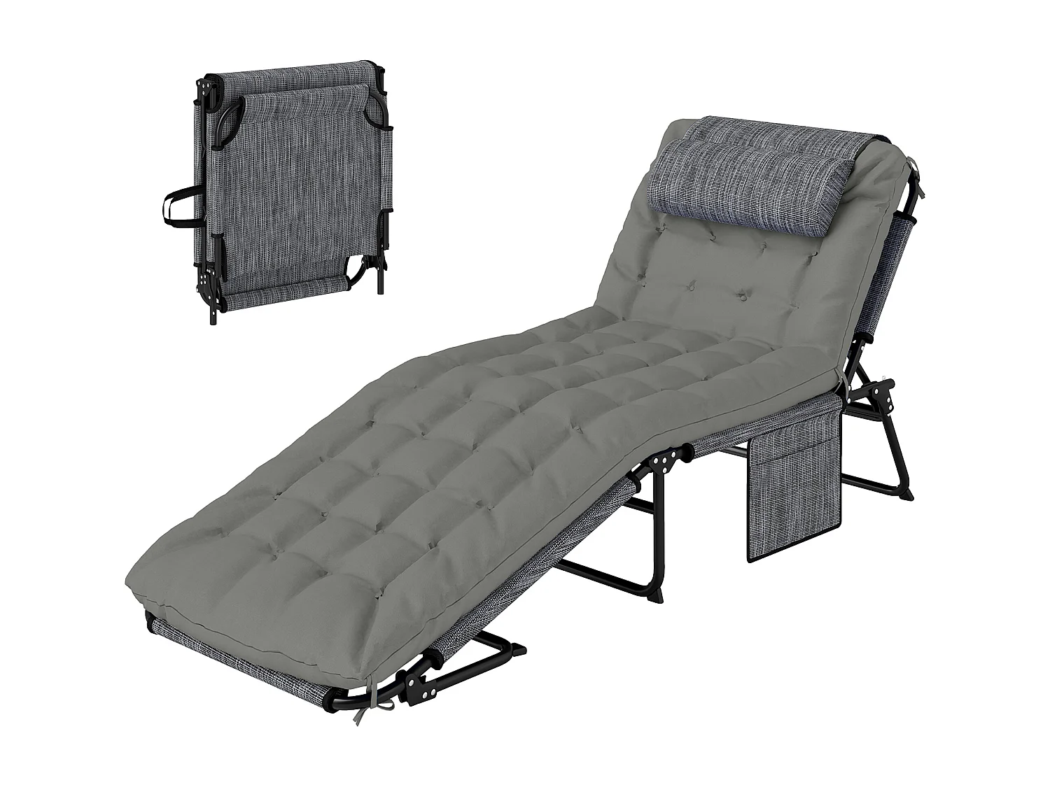 Lettino da giardino pieghevole e reclinabile nero e grigio