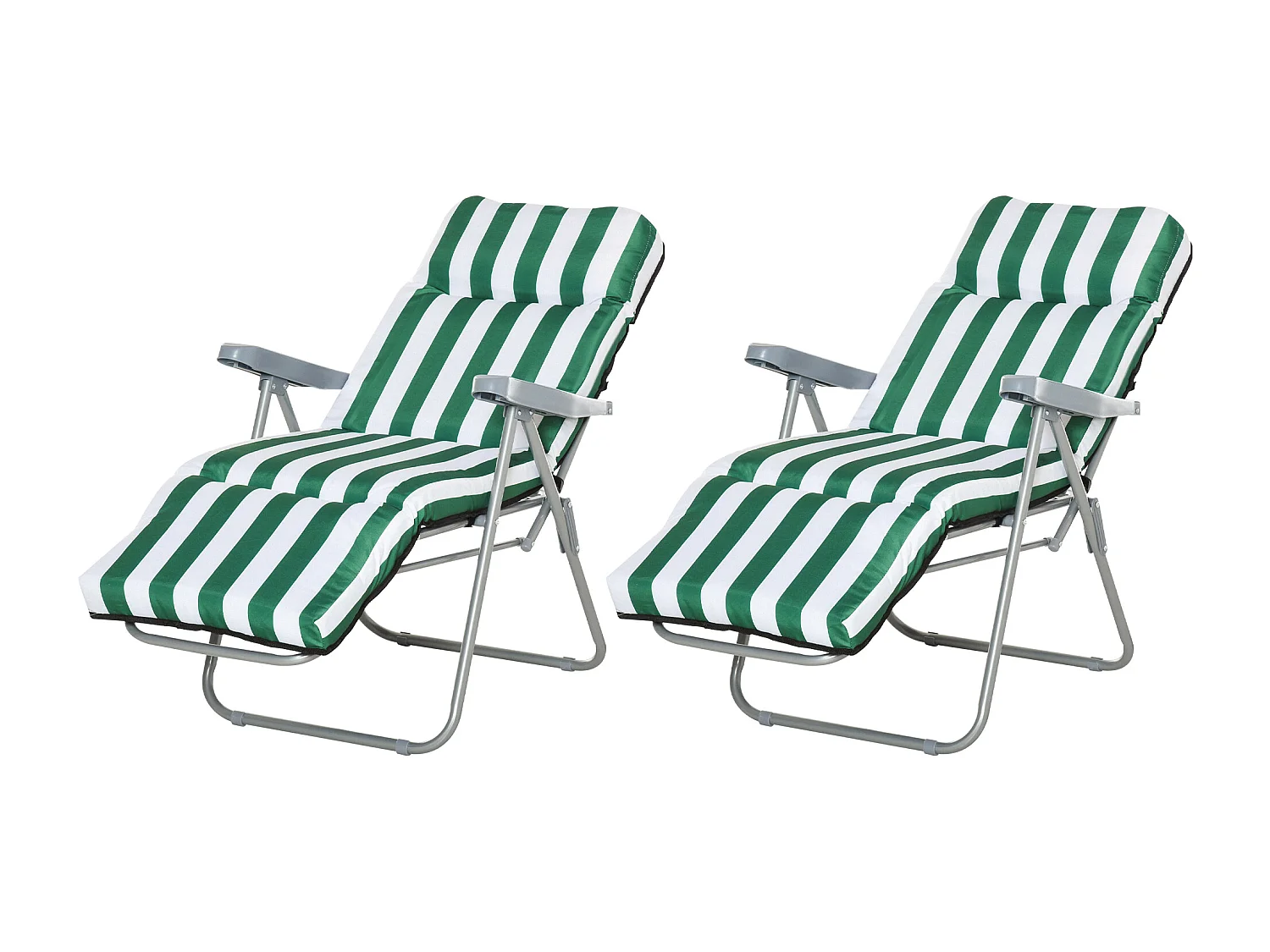Sedia Sdraio Da Spiaggia Da 2 Pezzi Pieghevole E Reclinabile Lettini Prendisole Da Giardino Con Cuscino Imbottito Verde E Bianco