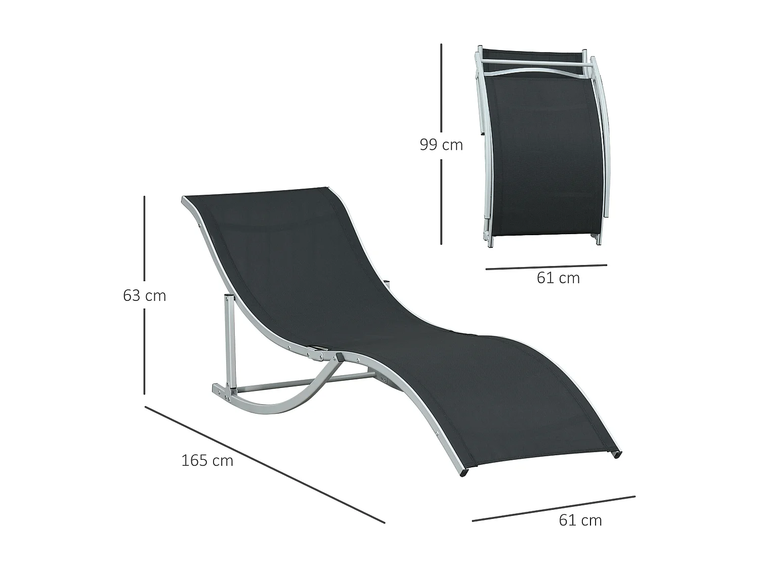 Set 2 sdraio da giardino pieghevoli in alluminio e textilene nero